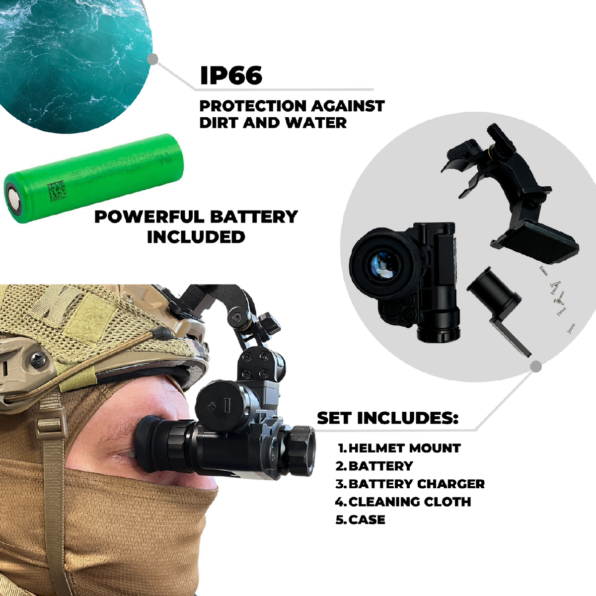 GEN1 Ork Hunter NIGHT HM-3 GEN2+ Ork Hunter PVS-7 Night Vision Monocular (With helmet and head mount)