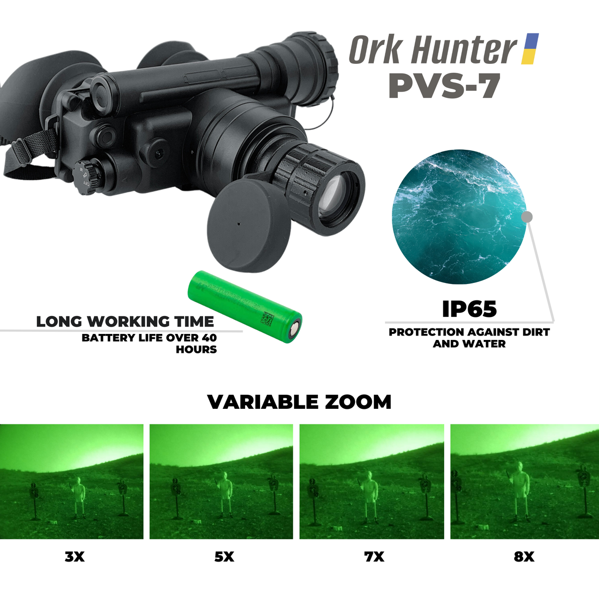 Monokular noktowizyjny GEN2+ Ork Hunter PVS-7 (z kaskiem i uchwytem na głowę)