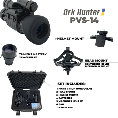 Lornetka noktowizyjna GEN2+ Ork Hunter PVS-14 (Z uchwytem na kask i głowę)