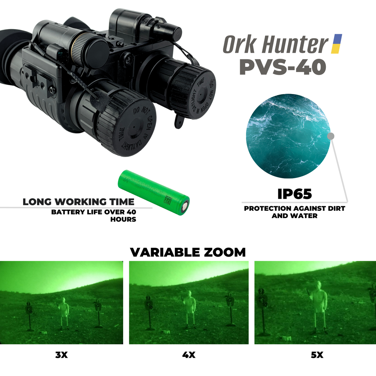 Lornetka noktowizyjna GEN2+ Ork Hunter PVS-40 (z hełmem i mocowaniem na głowę)