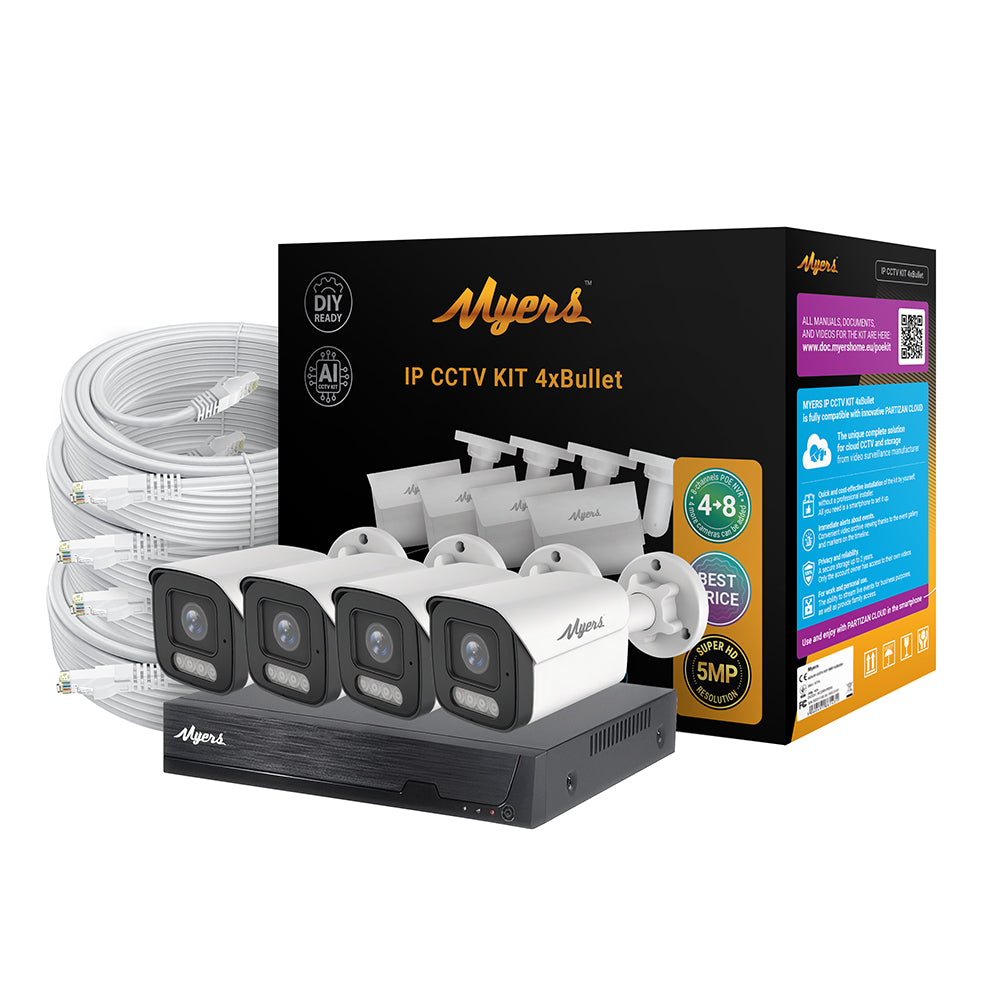 PoE camera set 8 ports, 5 MP, 4x bullet Myers NEW