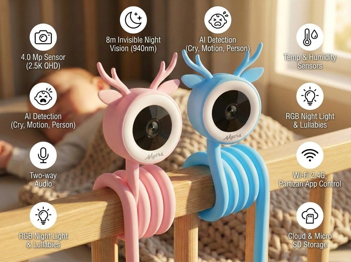 Niania Elektroniczna WiFi | 4MP 2.5K QHD |Wykrywanie Płaczu | Detekcja ruchu|Aplikacja