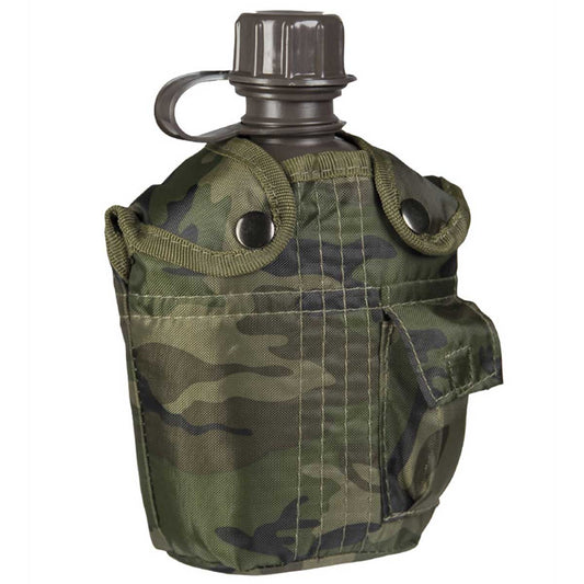 US Style 1L Mil-Tec Plastic Canteen with Cover Woodland Camo